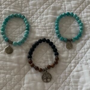 Tree of Life Beaded Bracelet Trio - Turquoise, Black, Brown